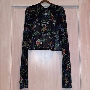 Cleo Apparel Black and Floral Hooded Top